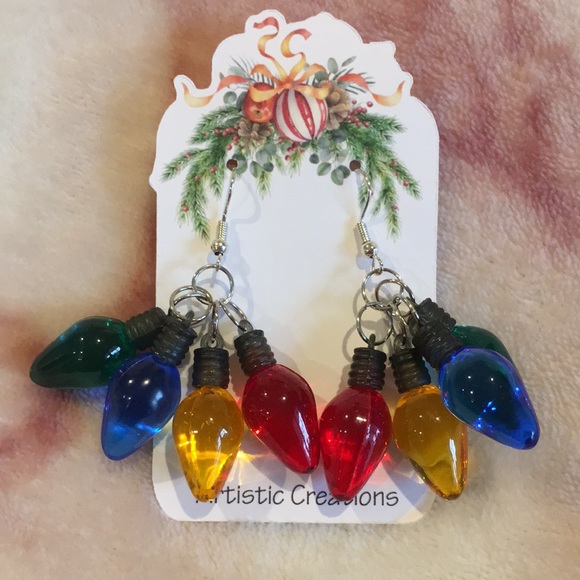 Artistic Creations Jewelry - Christmas Holiday Jumbo Lights Pierced Fashion Earrings NWT Handcrafted 2.25”